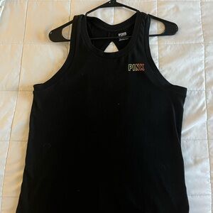 PINK Victoria's Secret Black Racerback Tank with Neon Gradient Logo